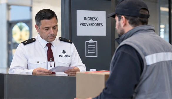 Vigilador verificando la documentación de un proveedor