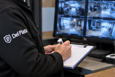 Vigilador registrando novedades junto al sistema de cámaras existente