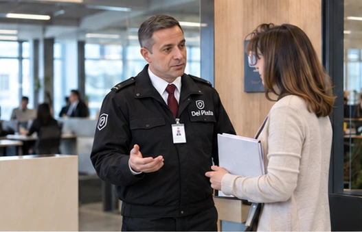 Supervisor de Del Plata conversando con una responsable de oficina